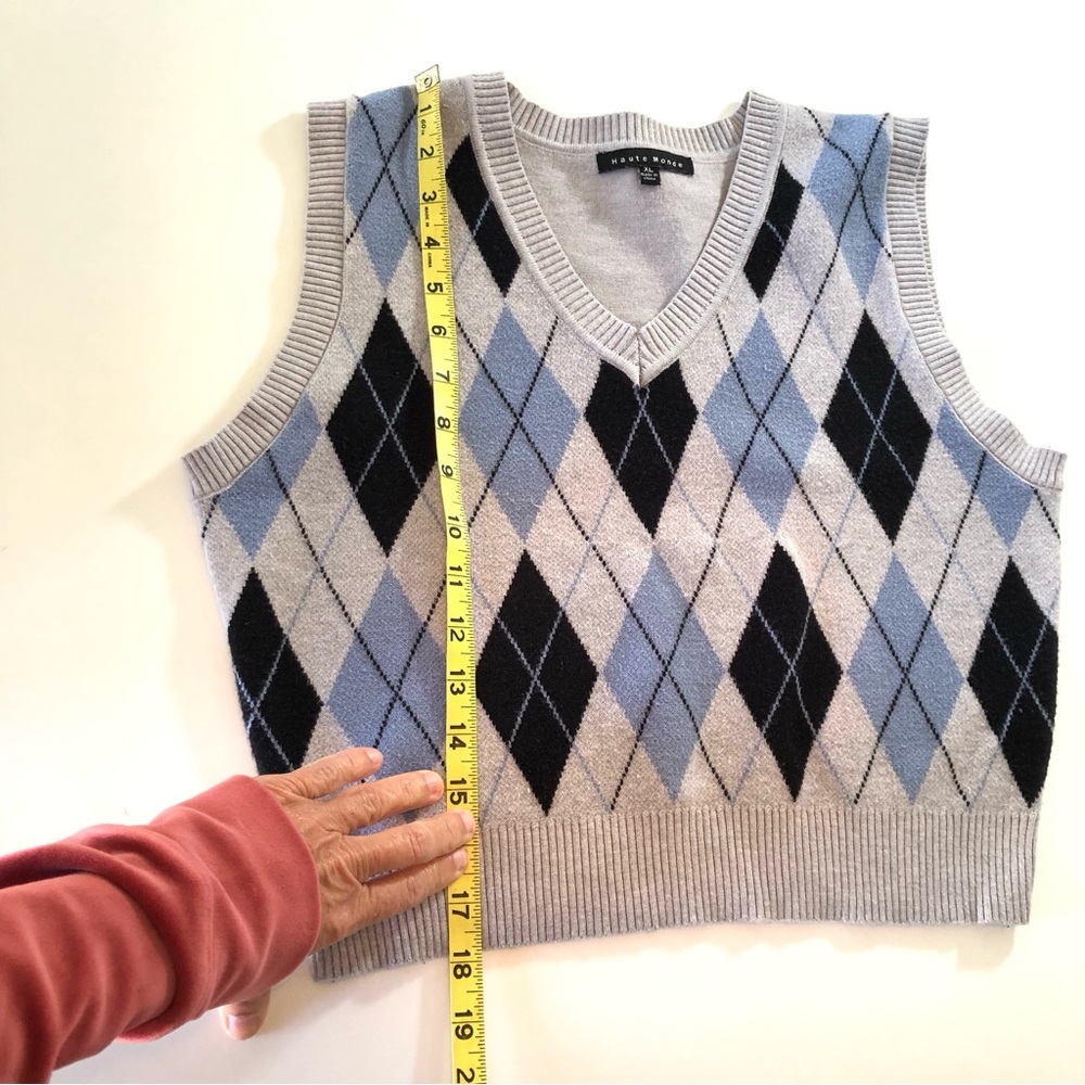 Haute Monde Argyle Sweater Vest Women’s XL Gray, Navy Blue, Light Blue, Viscose - Picture 8 of 8